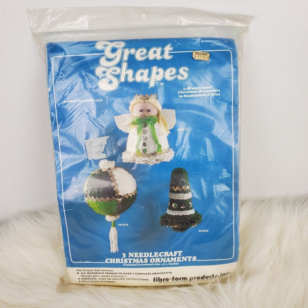 Vintage Great Shapes Needlecraft HMN-1072 3D Christmas Ornament Kit Angel Bell